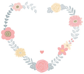 花のハート形フレーム パステルカラー