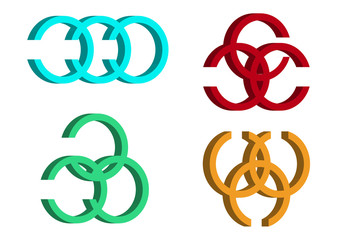 The three-loop circle logo in many colors has a depth caused by various shadows dimensions.