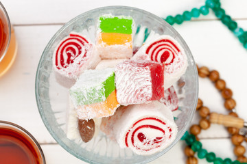Sweet tasty arabian dessert in a bowl close up