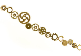 metallic gears background / Closeup of metal cog gears / close up texture pattern steampunk style and old mechanical peaces / decorative frame