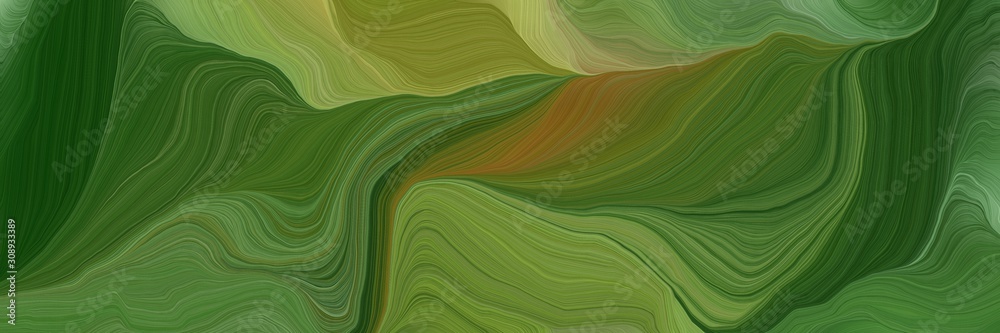 Poster horizontal banner with waves. modern soft swirl waves background design with dark olive green, dark 