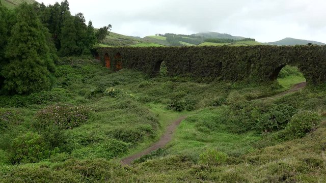 Old Aqueduct in the countryside of Sao Miguel Island. Azores, Portugal. 