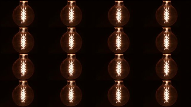 Vintage Edison Incandescent Light Sixteen Bulb Lamps Blink In The Dark.