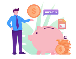 officer saving money on money piggy saver illustration