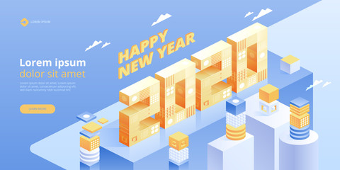 2020 New year christmas vector 3d isometric banner