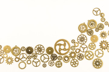 metallic gears background / Closeup of metal cog gears / close up texture pattern steampunk style...