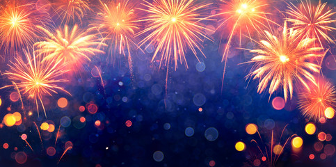 Fireworks Display Celebration - 2020 Trendy Phantom blue And Lush Lava Colors
