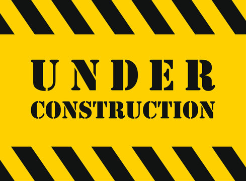 Under Construction Industrial Grunge style Sign. Vector illustration image. Web site maintenance, work, fixing. safety tape, stripe logo symbol shape.