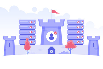 Fototapeta premium Data protect. Safe cyberspace concept with castle