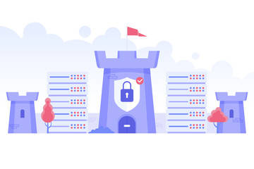 Data protect. Safe cyberspace concept with castle