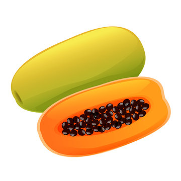 cartoon graphic papaya half slice isolated on white background