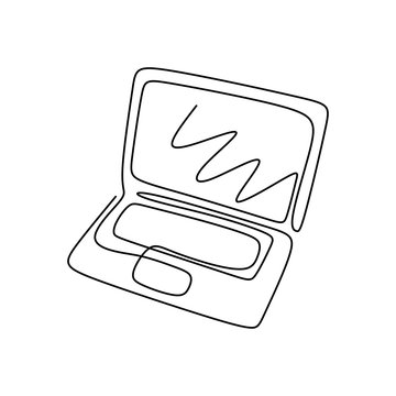 recommend clip art: One line drawing laptop notebook computer. Technology theme design illustration minimalism.