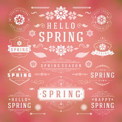 Spring typographic design set retro and vintage style labels or badges vector templates
