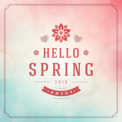 Spring vector typographic poster or greeting card design beautiful blurred lights with bokeh background