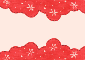 Obraz na płótnie Canvas Snow flake and star in red sky winter season background. Watercolor holiday card for invitations, greetings. Winter border for your design.