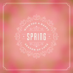 Spring vector typographic poster or greeting card design beautiful blurred lights with bokeh background