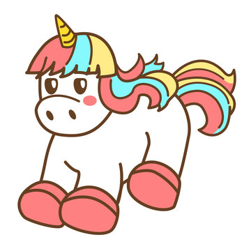 cartoon cute kawaii unicorn on white background