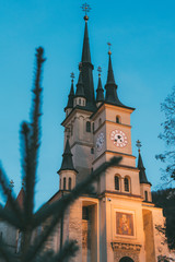 Saint Nicholas Church at night Brasov City, Transilvania, Romania. Biserica Sfantul Nicolae