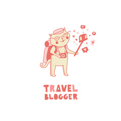 Social media influencer concept. Kawaii cat illustration