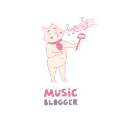 Social media influencer concept. Kawaii cat illustration