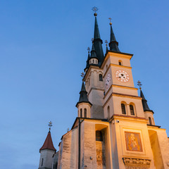 Saint Nicholas Church at night Brasov City, Transilvania, Romania. Biserica Sfantul Nicolae