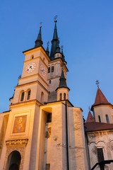 Saint Nicholas Church at night Brasov City, Transilvania, Romania. Biserica Sfantul Nicolae