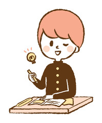中学生　高校生　机　勉強　学ラン　イラスト