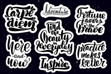 Fototapeta premium Stickers with hand drawn typography lettering inscriptions.