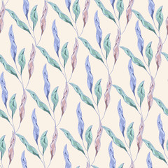 Textile leafy pattern on a beige background. Seamless vector illustration for fabric, tiles and bandits on the wall.