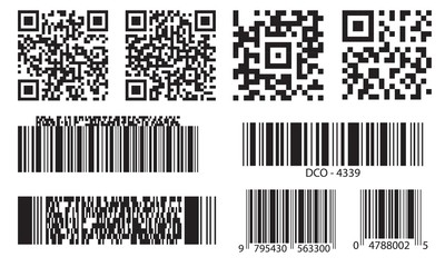 Scan code bars and qr codes set. Industrial barcode price collection
