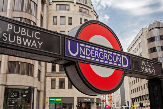 LONDON, JUL 2, 2015: Underground tube station in London. The London Underground is the oldest underground railway in the world covering 402 km of tracks