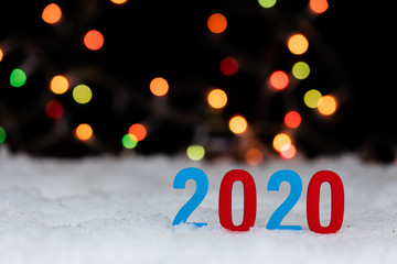 Background with copy space of Christmas decorations and The NewYear 2020.