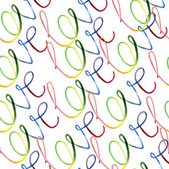 Abstract hand written seamless pattern love text. Watercolor cute lettering inscription for banner, poster or greeting card. Valentine's Day typography.