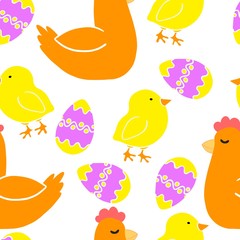  vector illustration, pattern bird chicken chicken eggs on a white background, children's textiles, Easter
