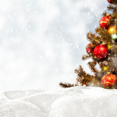 Fototapeta na wymiar Winter background of snow and free space for your decoration.Xmas tree and frost with ice. 