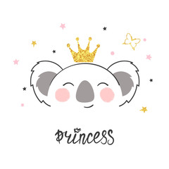 Little cute koala bear head vector illustration. T-shirt print for kids. © Afanasia