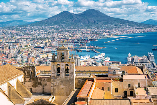 Aerial view of Naples from Castle Sant`Elmo, Campania, Italy