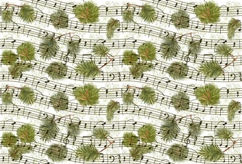 Fototapeta premium Seamless background with notes, fir branches festive New Year