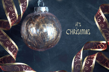 Christmas ribbon and ball beautiful background,  new year card