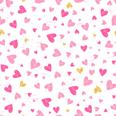 Hand drawn fun background with hearts - colorful seamless pattern, great for trendy textiles, banners, wrapping - vector design