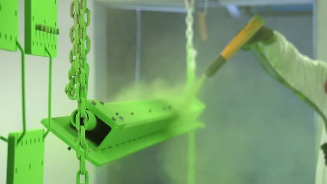 Slow Motion Shot Of Industrial Electrostatic Powder Coating