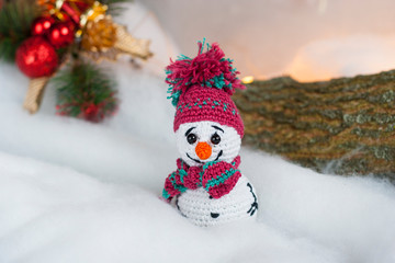 crochet snowman in hat. Christmas decor