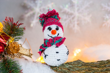 crochet snowman in hat. Christmas decor