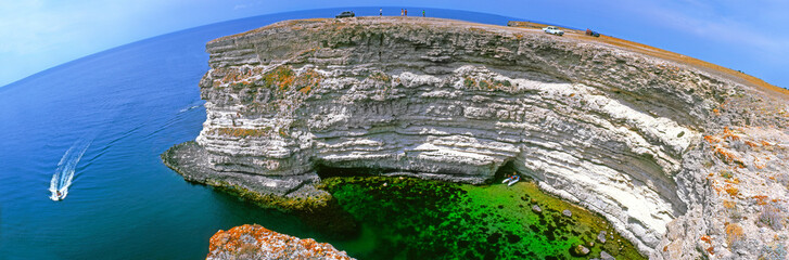 Panoramic view of Cape Tarkhankut and the beautiful sea. Crimea