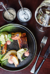 Fine Dining Pork Belly with Pear and Wine