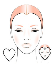 template for creating makeup with the image of a woman's face in the shape of a heart
