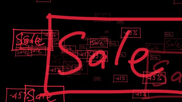 Sale off 45% banner fly on the isolated icon screen background. Symbol of sale off 45 % text animation flying in fantasy space on keyframe black color background