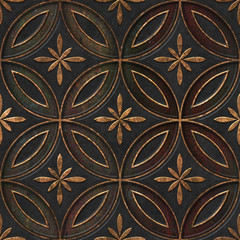 Bronze seamless texture with carving circle pattern, 3D illustration, 3d panel