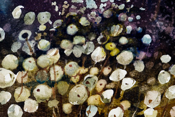 Watercolor floral background with white fruits