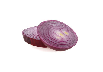 Sliced red onion isolated on white background